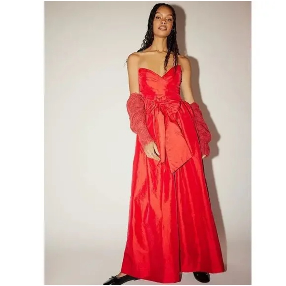 Free People Vibrant Red Strapless Jumpsuit